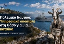 Πολεμικό Ναυτικό: Υπηρεσιακή αποστολή στη Θάσο για μια… κατσίκα Πολεμικό Ναυτικό: κατσίκα στη Θάσο με φόντο πολεμικό πλοίο για υπηρεσιακή αποστολή σχετικά με τη μασκότ του «Αβέρωφ»