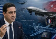 Κατρίνης: Η Γαλλία εξοπλίζει τουρκικά Bayraktar κατά της Ελλάδας; Ο Μιχάλης Κατρίνης σε σύνθεση με τουρκικά Bayraktar, χάρτη της Ελλάδας και αναφορά στη γαλλική στρατιωτική τεχνολογία