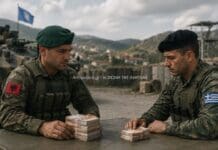 Κόσοβο: Αλβανοί στρατιωτικοί με διπλάσια αποζημίωση από τους Έλληνες Αλβανός και Έλληνας στρατιωτικός σε σκηνή που αποδίδει τη διαφορά αποζημίωσης στην αποστολή KFOR στο Κόσοβο